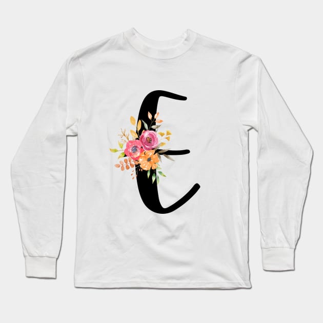 Letter E With Autumn Floral Wreath Long Sleeve T-Shirt by NatureGlow